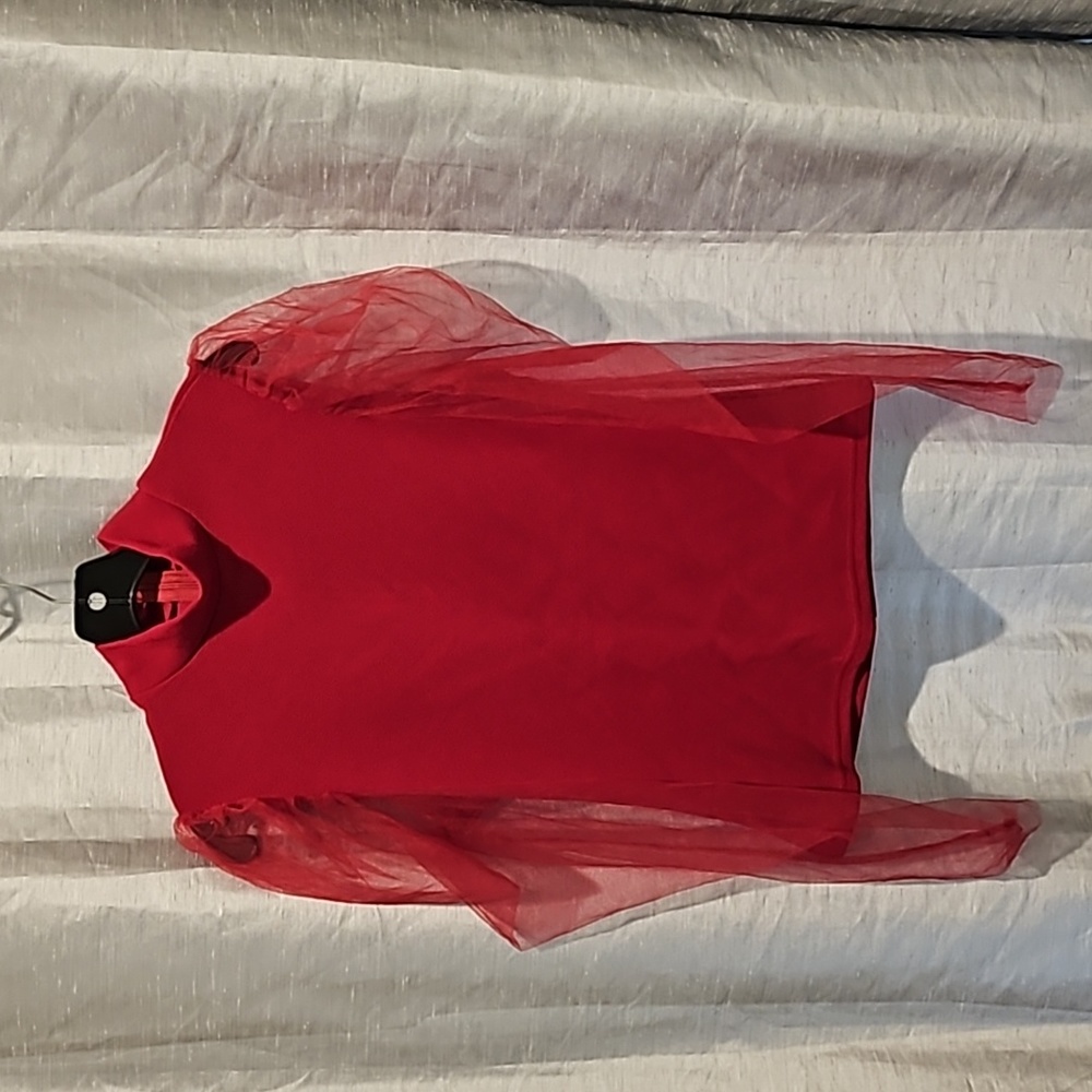 Sheer Arm Red Blouse